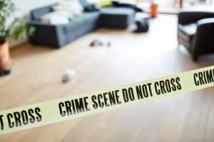 Crime scene tape at living room